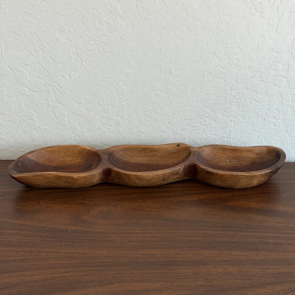 Vintage Monkey Pod Wood Tray Brown Handcrafted MCM Scandi‎ Home Decor